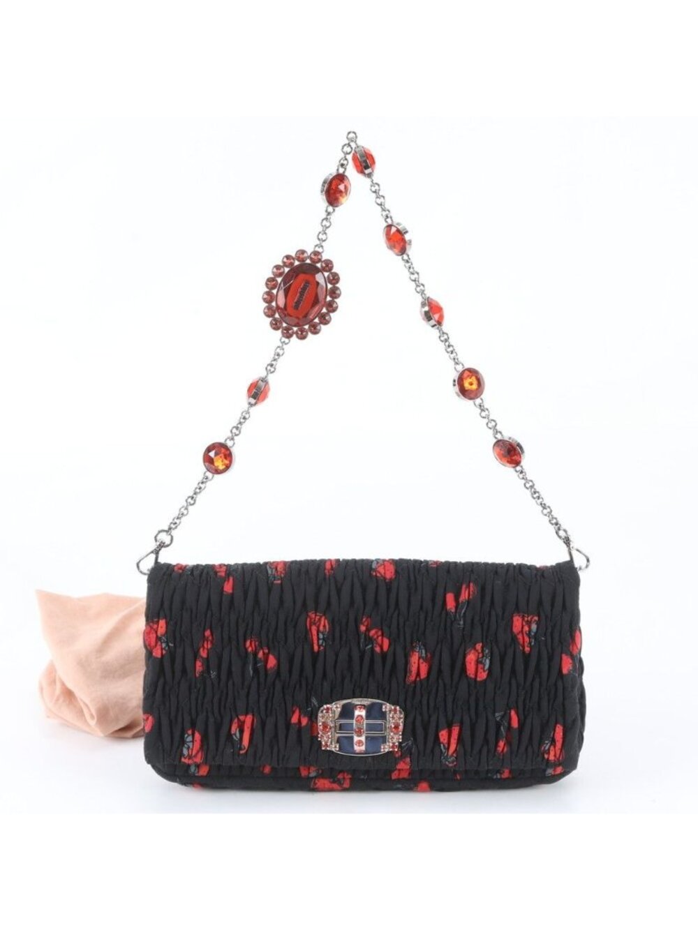 Miu Miu Matelasse Strawberry Bijou Leather Shoulder Bag